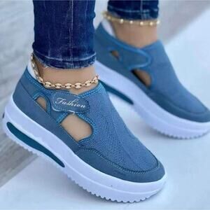 Women's Sneakers Summer New Ladies Casual Low Wedge Breathable Comfort, Blue 6